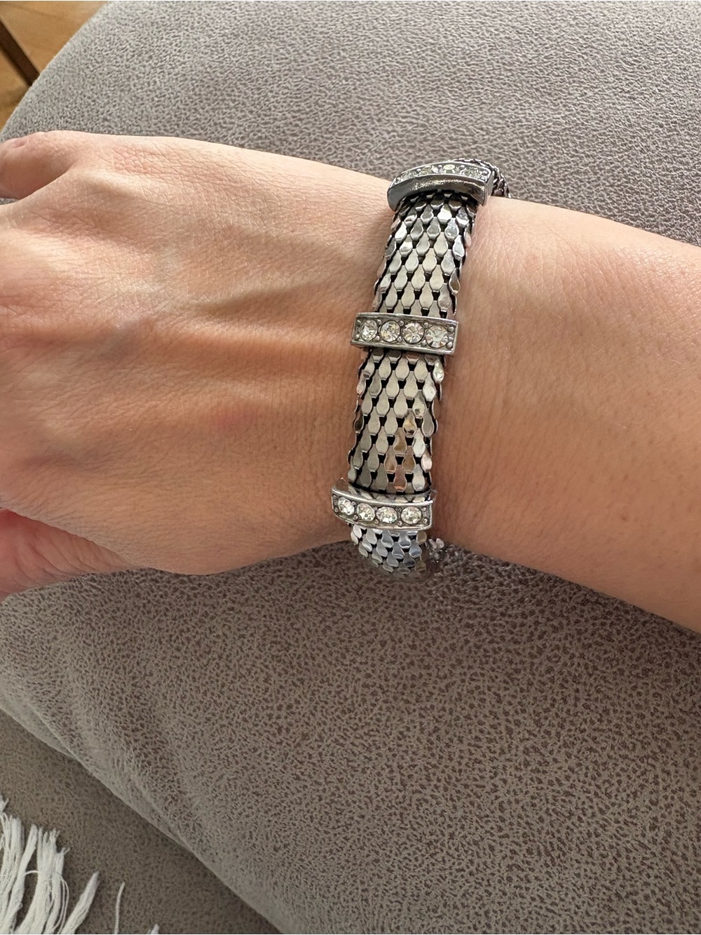 Silver Crystal Accent Mesh Bracelet - Women's Jewelry